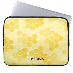 Pastel Yellow Honeycomb Pattern Personalised Laptop Sleeve