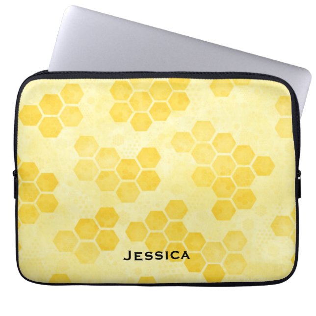 Pastel Yellow Honeycomb Pattern Personalised Laptop Sleeve (Front)