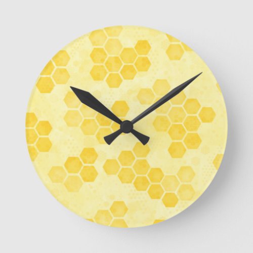 Pastel Yellow Honeycomb Pattern Round Clock