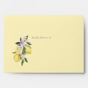 Pastel Yellow Lemons Monogram Wedding Envelope