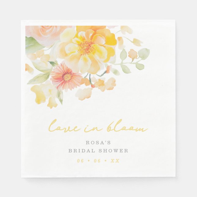 Pastel Yellow Love in Bloom Bridal Shower Napkins (Front)
