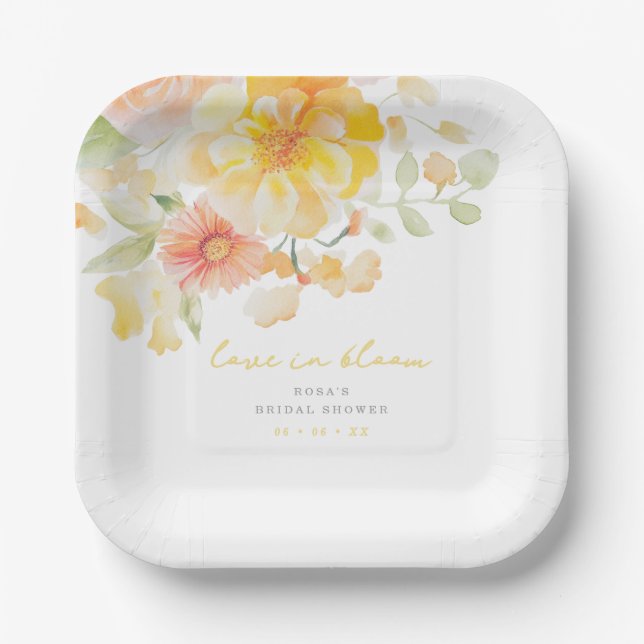 Pastel Yellow Love in Bloom Bridal Shower Paper Plates (Front)