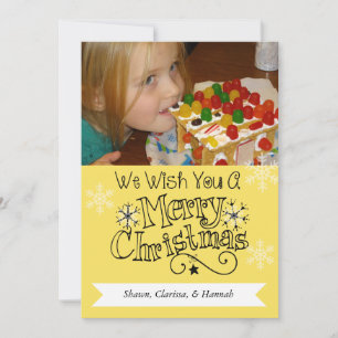Pastel Yellow Merry Christmas Photo Holiday Card