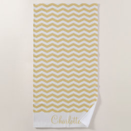 Pastel yellow name zig zag stripe geometric beach towel