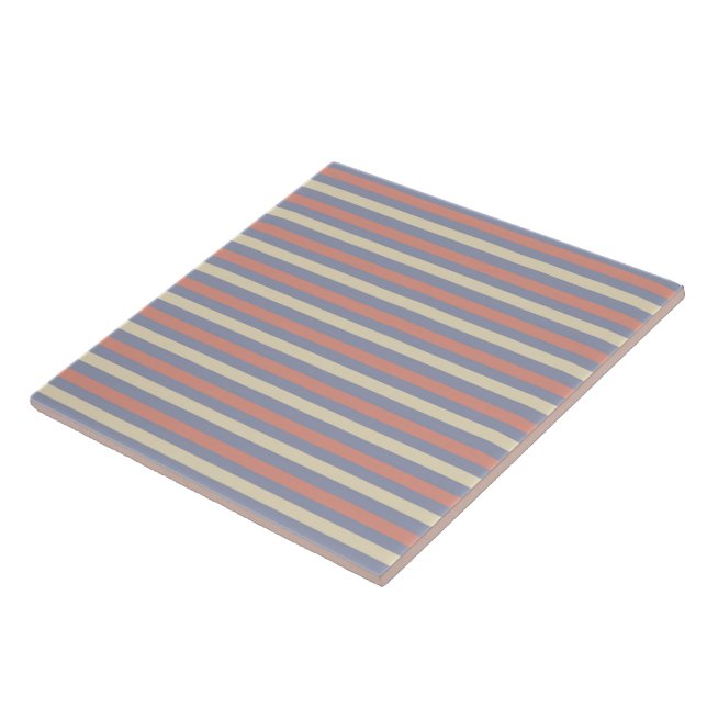 Pastel yellow, orange and blue stripes ceramic tile (Side)