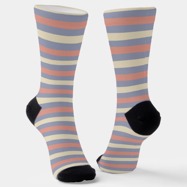 Pastel yellow, orange and blue stripes socks (Angled)