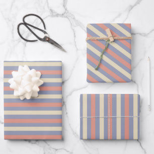 Pastel yellow, orange and blue stripes wrapping paper sheets