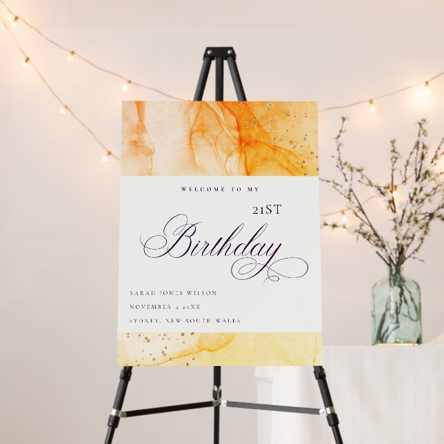 Pastel Yellow Orange Any Age Birthday Welcome Foam Board (In Situ (Stand))