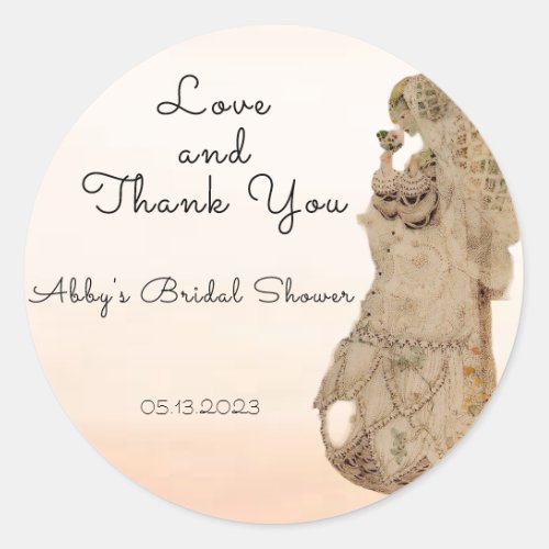 Pastel Yellow Peach Mauve Bride Thank You  Classic Round Sticker