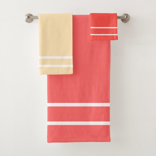 Pastel Yellow Peach Summer Fruit Geometric Pattern Bath Towel Set