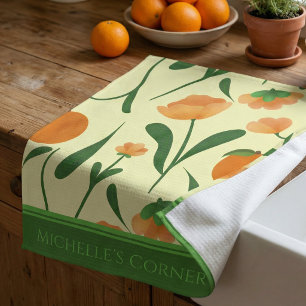 Pastel Yellow Peaches And Flowers Kitchen Towel