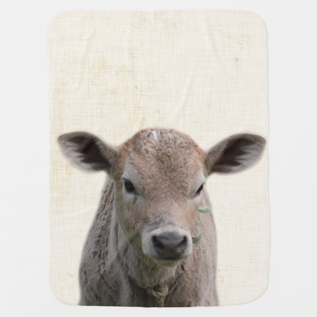 Pastel Yellow Peekaboo Cow Minimalist Nursery Baby Blanket (Front)