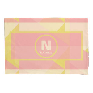 Pastel Yellow Pink and Cream Geometric Girls Name Pillow Case