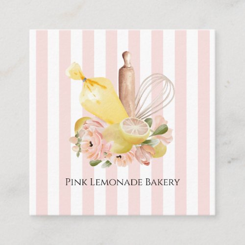 Pastel Yellow Pink Bakery Square Business Card