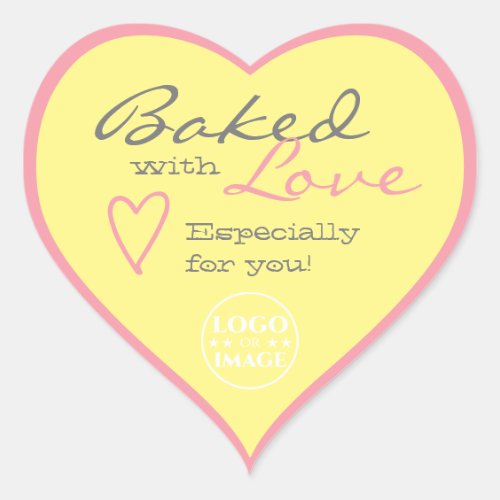Pastel Yellow Pink Simple Made Love Heart Logo Heart Sticker