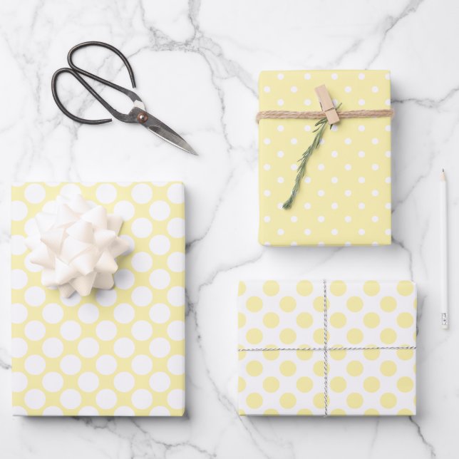 Pastel Yellow Polka Dot Spring Wrapping Paper Sheets (Front)