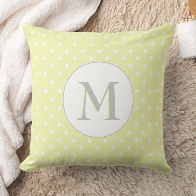 Pastel Yellow Polka dots Pattern with Monogram Throw Pillow (Blanket)
