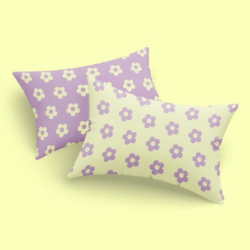 Pastel Yellow Purple Girly Reversible Daisy Print Pillow Case