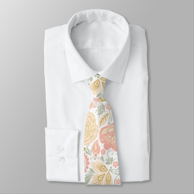 Pastel yellow rust wildflowers summer pattern neck tie (Tied)