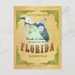 Pastel Yellow Save The Date -Map With Lovely Birds Announcement Postcard