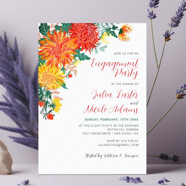 Pastel Yellow Spring Dahlia Engagement Party Invitation (Creator Uploaded)