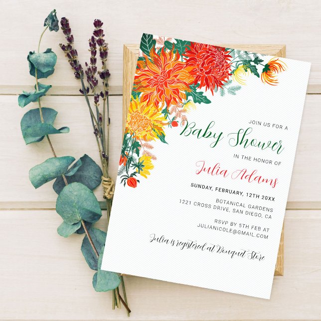 Pastel Yellow Spring Dahlia Florals Baby Shower Invitation (Creator Uploaded)