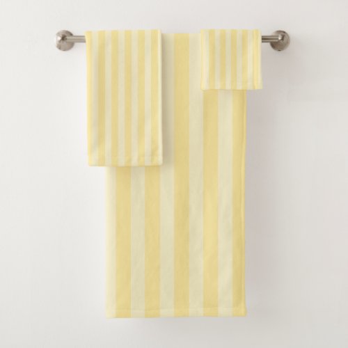 Pastel Yellow Striped Bathroom Towel Set