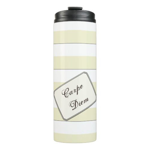 Pastel Yellow Stripes on any Color any Text Thermal Tumbler