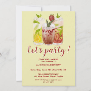 Pastel Yellow Summer Cocktail Party Birthday Invitation