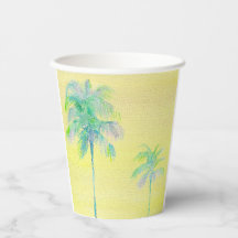 Pastel Yellow Summer Palm Tree Paper Cups