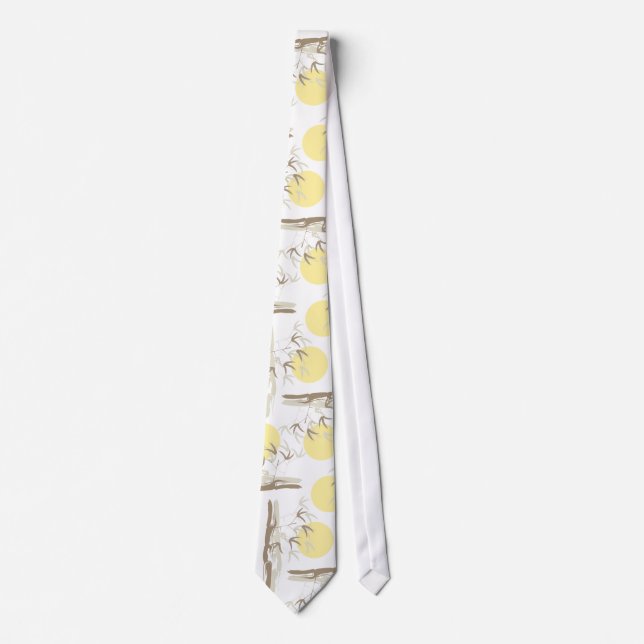 Pastel Yellow Sunrise Oriental Bamboo Tree Garden Neck Tie (Front)