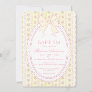 Pastel Yellow Vintage Fancy Floral Baptism Invitation