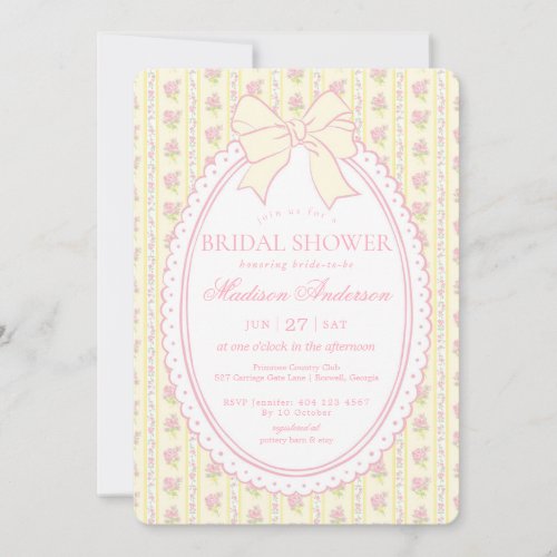 Pastel Yellow Vintage Fancy Floral Bridal Shower Invitation