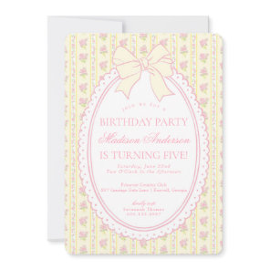 Pastel Yellow Vintage Floral Birthday Party Invitation