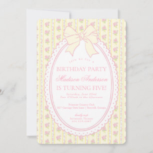 Pastel Yellow Vintage Floral Birthday Party Invitation