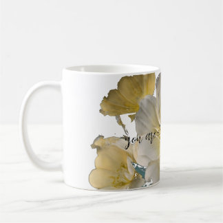 pastel yellow white florals coffee mug