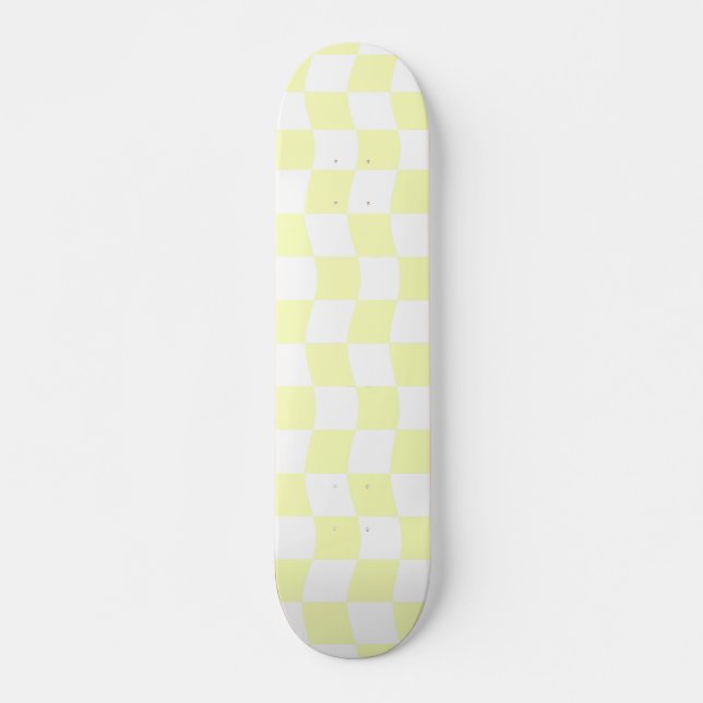 Pastel Yellow White Geometric Checker Pattern Skateboard (Front)