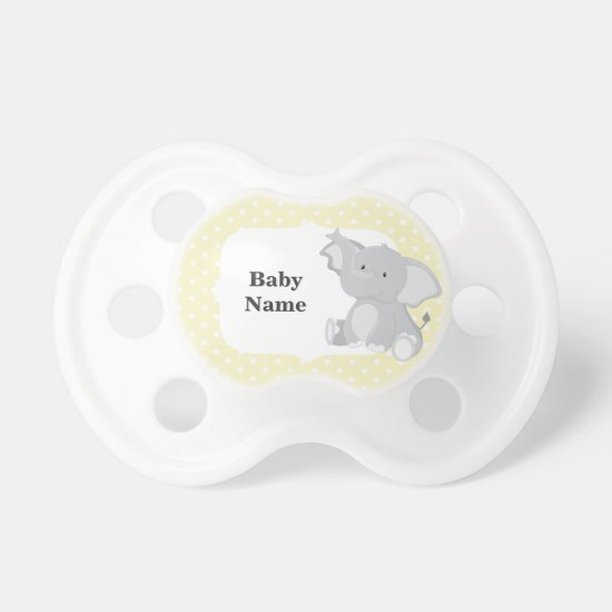 Pastel Yellow-White PolkaDots•Baby Elephant•Custom Pacifier