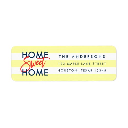 Pastel Yellow White Stripes Blue  Home Sweet Home Label