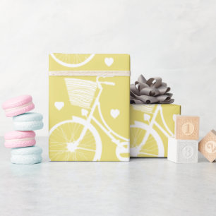 Pastel Yellow White Vintage Retro Bicycle Wrapping Paper
