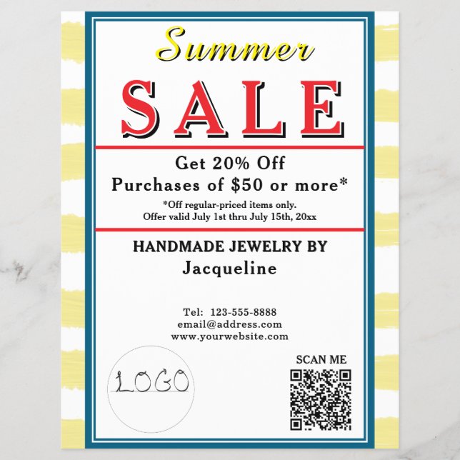Pastel Yellow White Watercolor Summer Sale Flyer (Front)