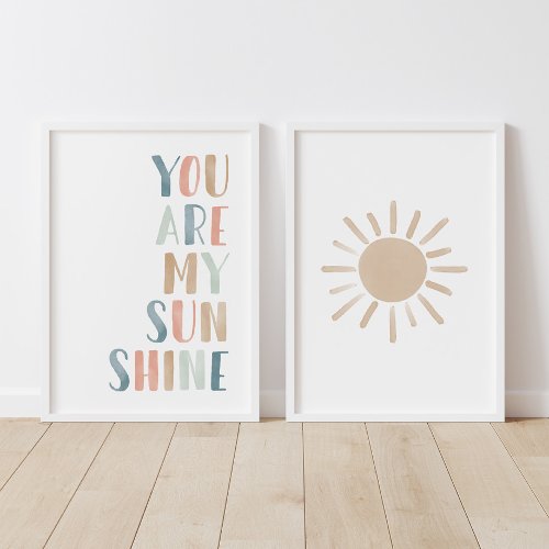 Pastel You Are My Sunshine and Sun Girl Nursery Wall Art Sets