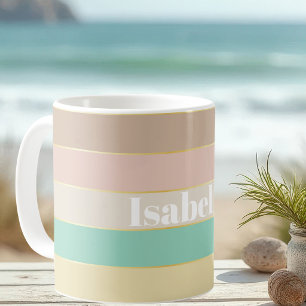 Pastell Gold Custom Summer Color Block Stripes Coffee Mug