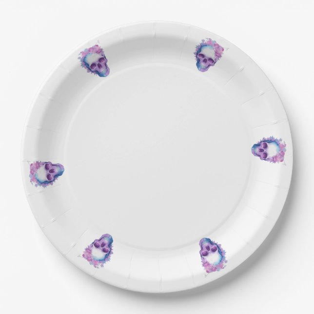 Pastelloween Skulls Paper Plates (Front)