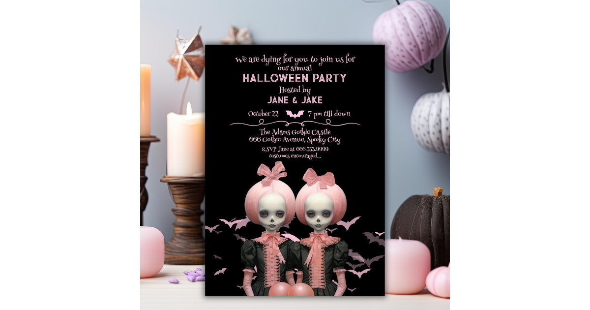 Pasteloween Creepy Twins Adult Halloween Party Invitation | Zazzle