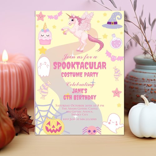 Pasteloween Cute Unicorn Halloween Birthday Party Invitation