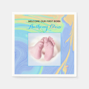 Pastels and Blue "Sip and See" with Photo Napkins