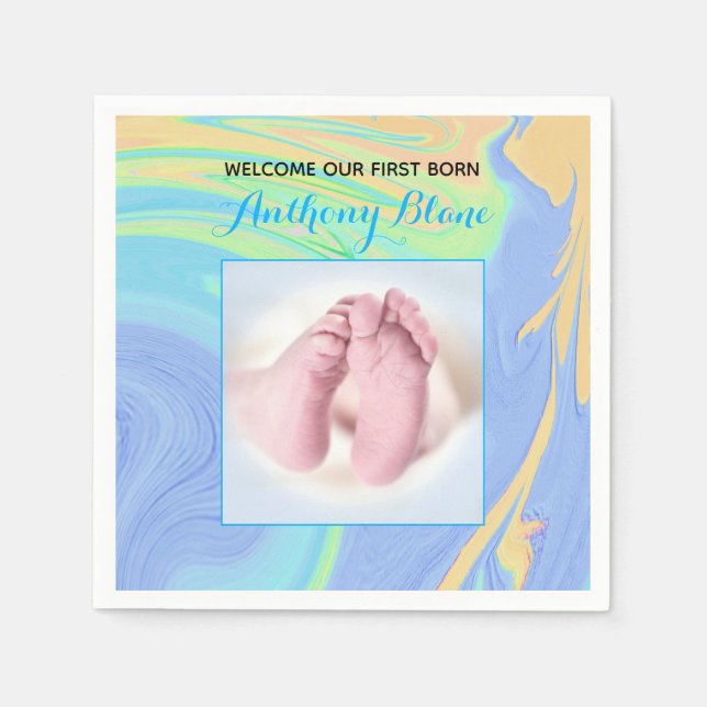 Pastels and Blue "Sip and See" with Photo Napkins (Front)