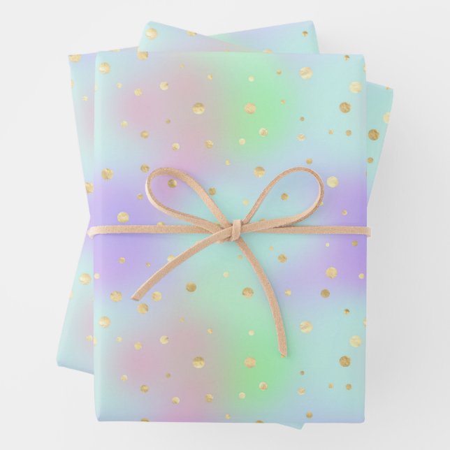 Pastels and Gold Glitter Design Wrapping Paper Sheets (In situ)