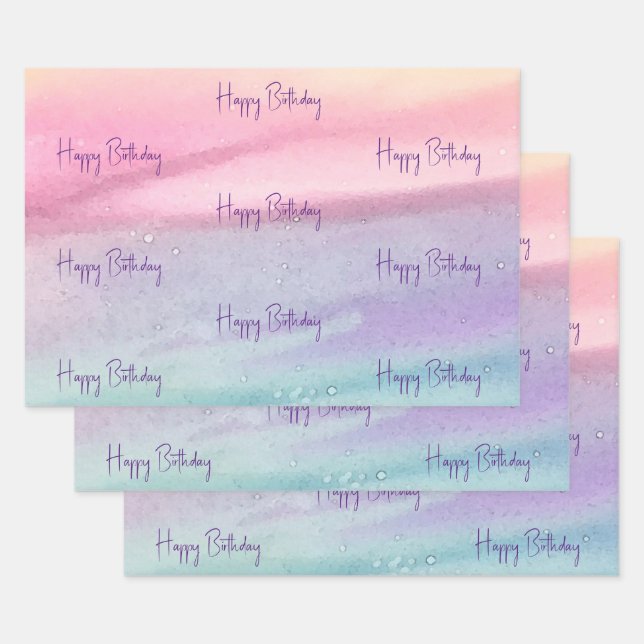 Pastels Birthday Wrapping Paper Sheets (Set)